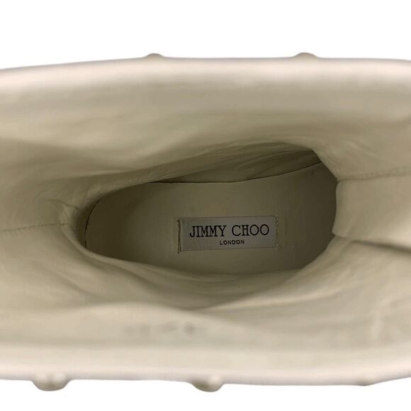 Jimmy Choo Nola Flat Boots Off White EU 37.5 Faux Pearl Studded Lug Sole Zip Up